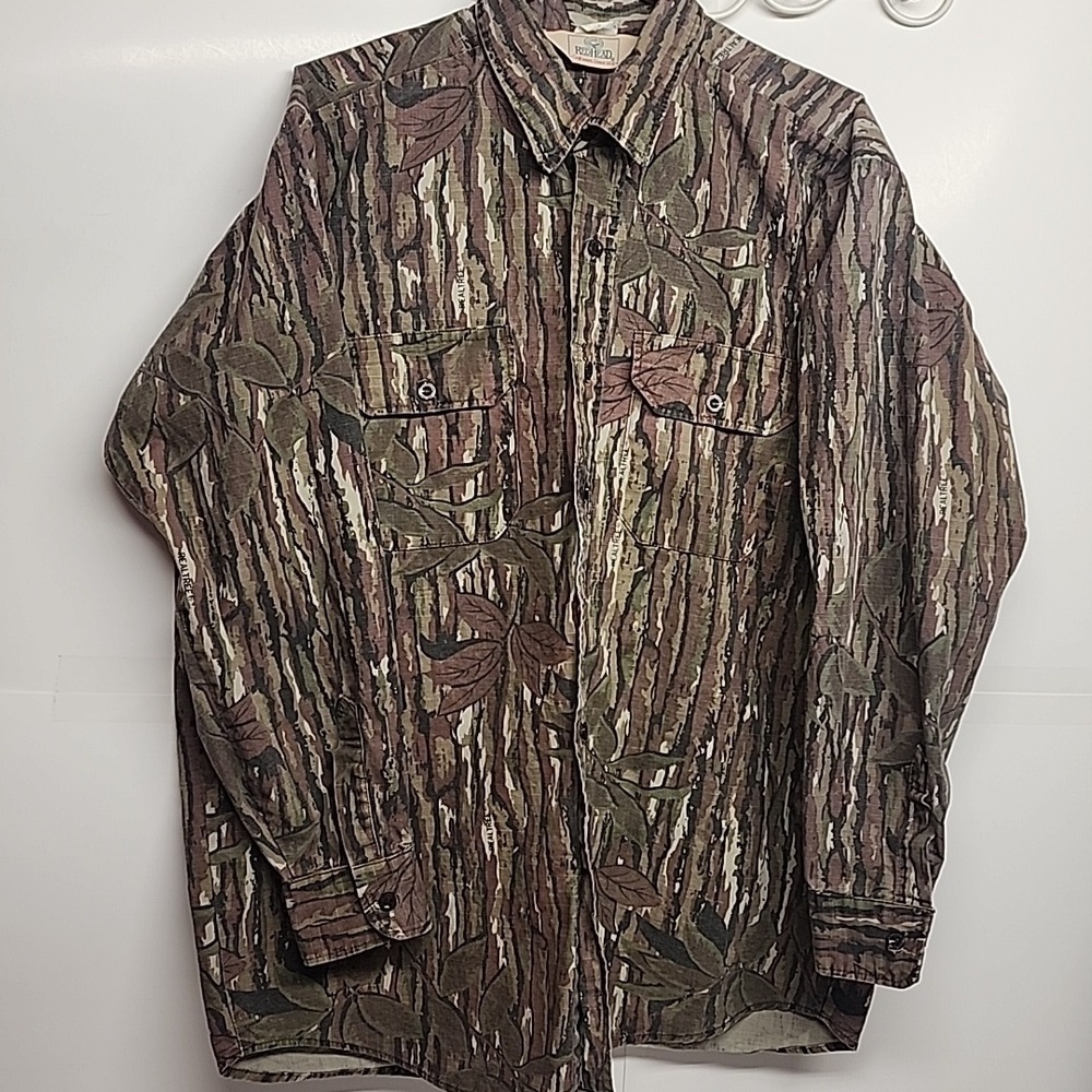 Redhead Vintage Green Brown 100% Cotton Camo Sz XL Button-down Hunting Shirt